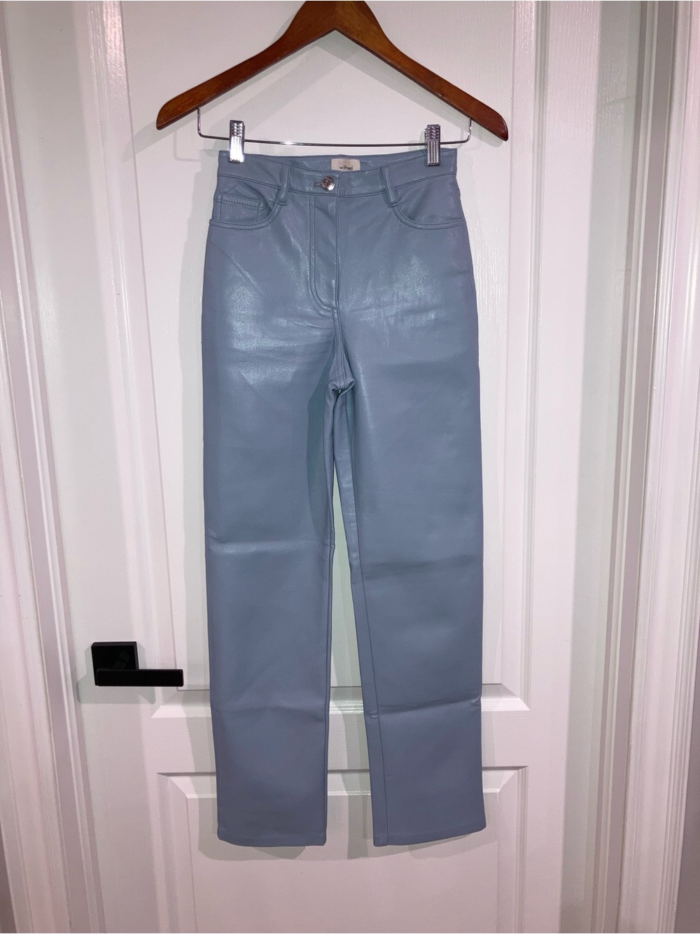 Wilfred Light Blue Faux Leather High Waisted Pants - size 00
